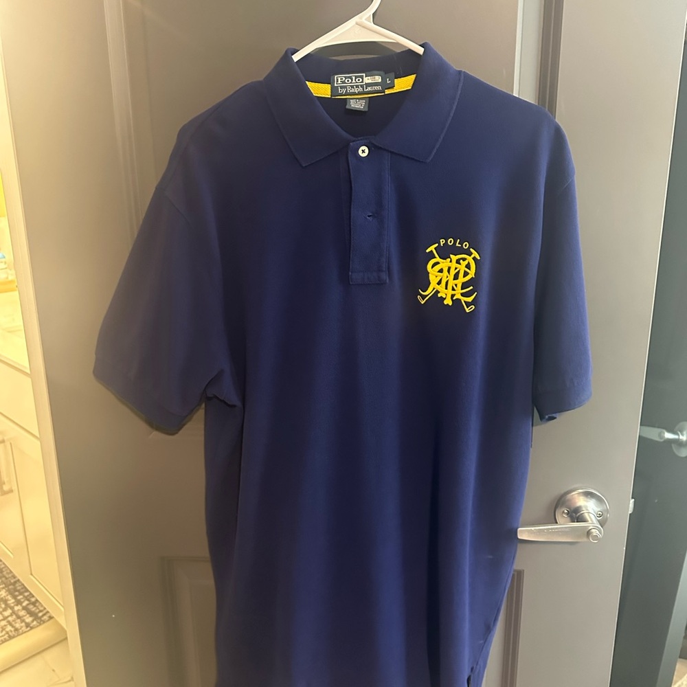 Polo by Ralph Lauren Men's Deep Blue Polo with Yellow Logo